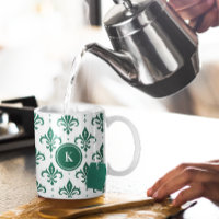 Green and white fleur-de-lis seamless pattern