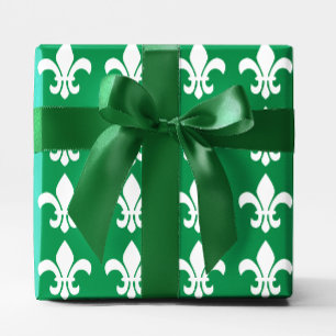 Green and White Fleur de Lys Wrapping Paper