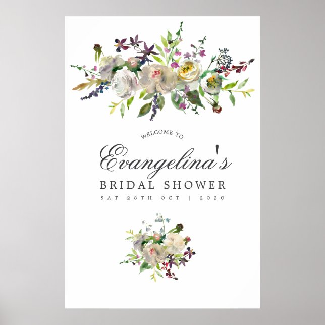 Green and White Floral Bridal Shower Welcome Poster (Front)