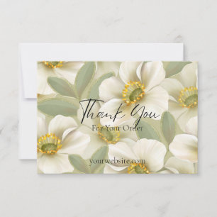 Green and White Floral Business Order Thank You Card