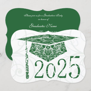 Green and White Floral Cap 2025 Graduation Party Invitation