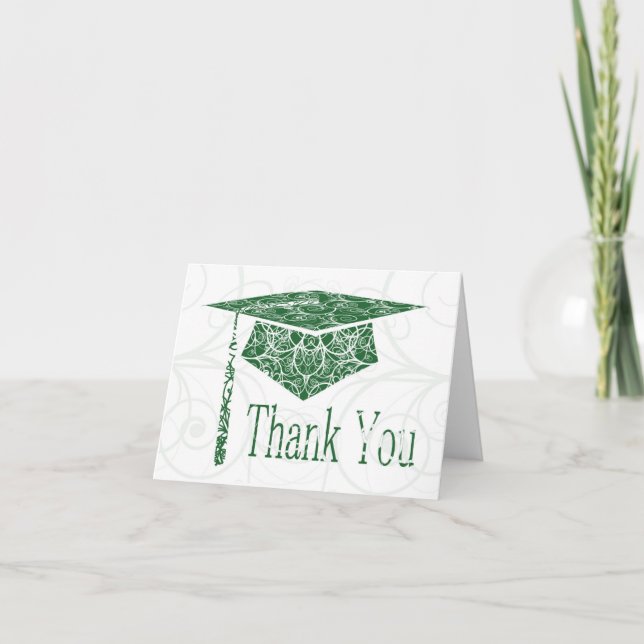 Green and White Floral Cap Thank You Card (Front)