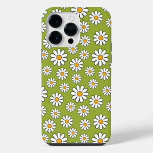 Green and White Floral Daisy Pattern iPhone 14 Pro Max Case