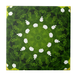Green and white Floral Flowers Tile