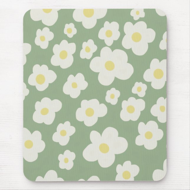 Green and white floral  mouse mat (Front)