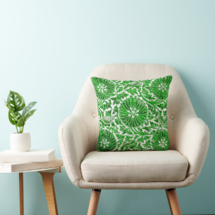 Green and White Floral Pattern Cushion