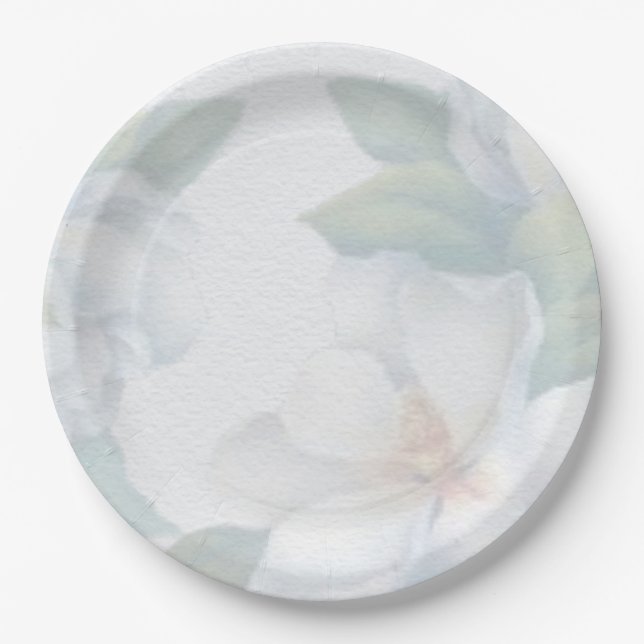 Green and White Floral Pattern Paper Plate (Front)