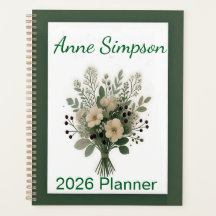 Green and White Floral Personalized Planner