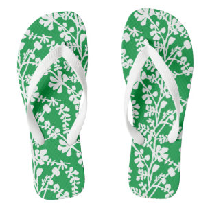 Green And White Floral Repeating Pattern Flip Flops