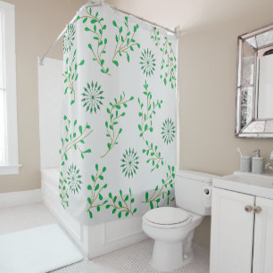 green and white floral Shower Curtains