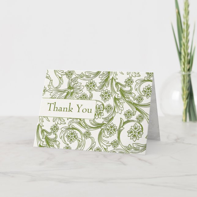 Green and White Floral Spring Wedding Thank You Card (Front)