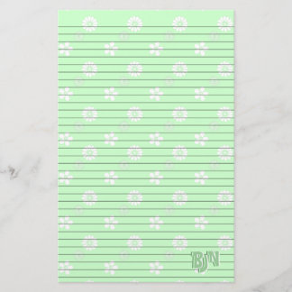 Green and White Floral Stationery Paper Monogram