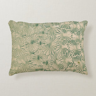 Green and white floral textile decorative cushion