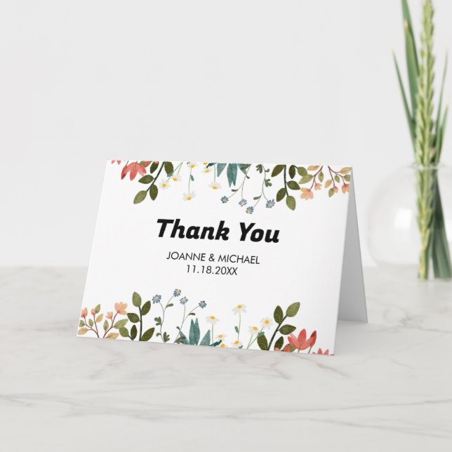 Green And White Floral Thank You Card (Front)