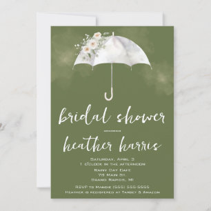 Green and White Floral Umbrella Bridal Shower Invitation