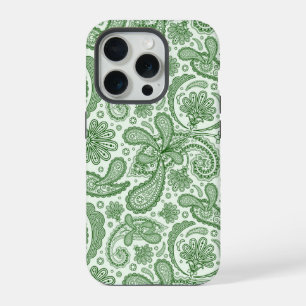 Green And White Floral Vintage Paisley iPhone 15 Pro Case