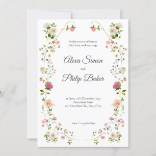 Green and White Floral Wedding Invitation