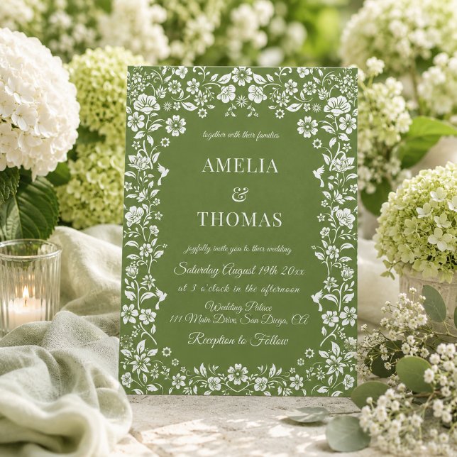 Green and White Floral Wedding Invitation (Creator Uploaded)