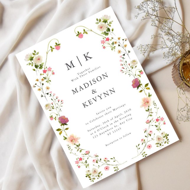 Green and White Floral Wedding Invitation (Creator Uploaded)