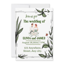 Green and white floral Wedding invitation