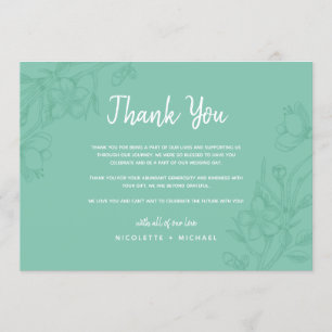 Green and White Floral Wedding Thank You Card