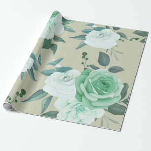 Green and white Floral Wrapping Paper