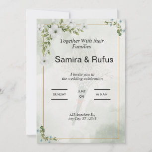 green and white flowers elegant floral wedding inv invitation