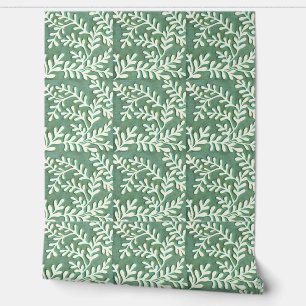 Green and White Foliage Wallpaper