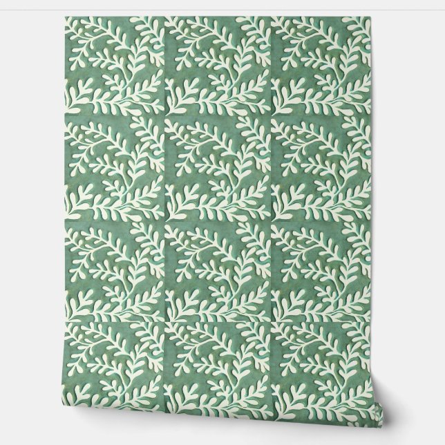 Green and White Foliage  Wallpaper (Unrolling)