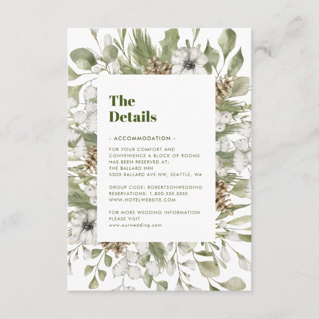 Green and White Forest  | Wedding Details  Enclos  Enclosure Card (Front)