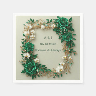 Green And White Garden Wedding Gold Accents Napkin