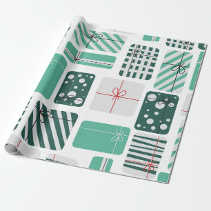 Green and White Gift Boxes Seamless Pattern Wrapping Paper