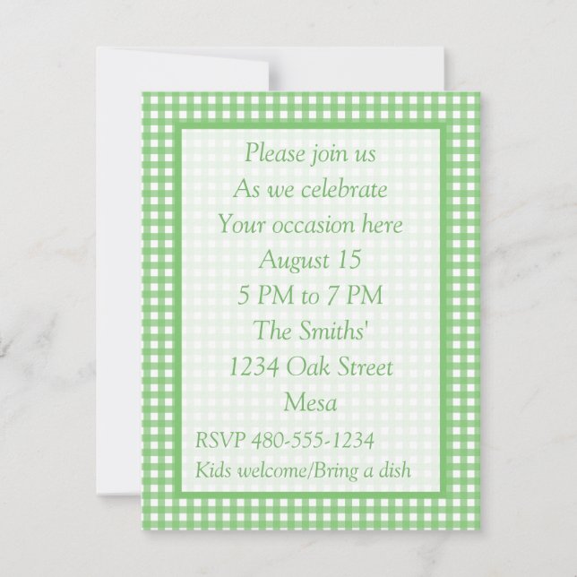 Green and White Gingham - All Purpose Party Invite (Front)