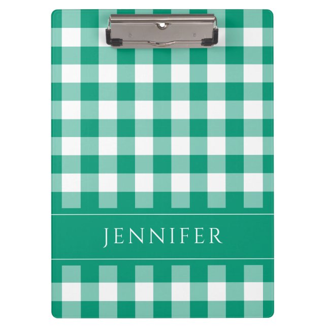 Green And white Gingham Checked Pattern Name Print Clipboard (Front)
