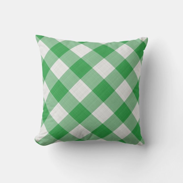 Green and White Gingham Country Home Cushion (Front)
