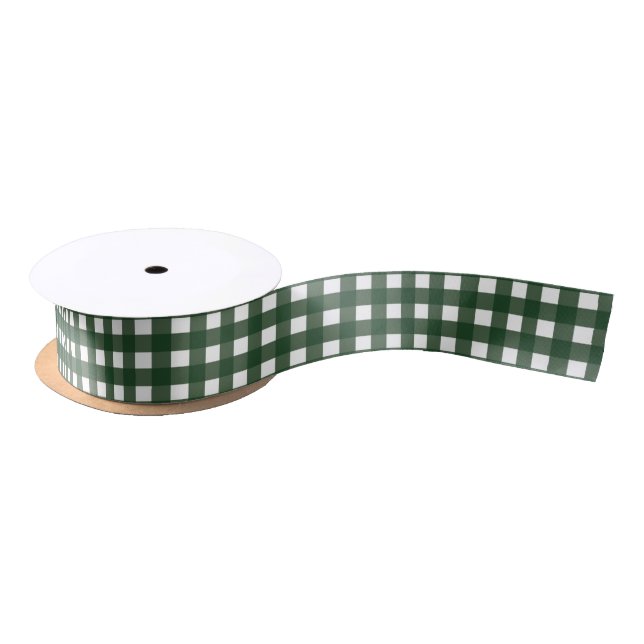 Green and White Gingham Medium Satin Ribbon (Spool)