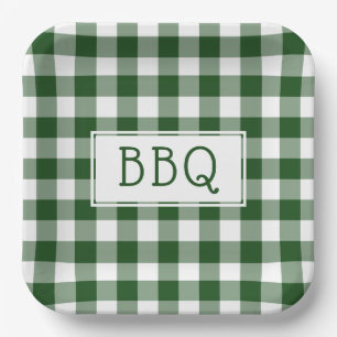 Green and White Gingham Pattern BBQ Party  Paper Plate
