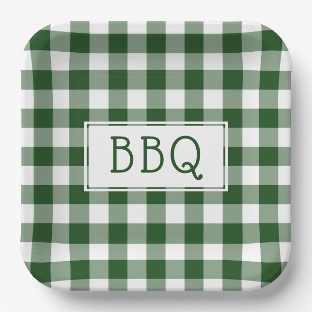 Green and White Gingham Pattern BBQ Party  Paper Plate (Front)