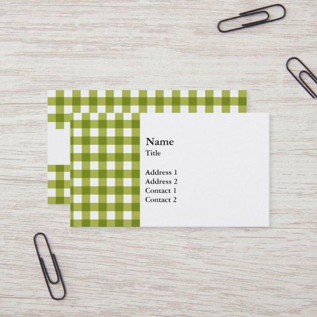 Green and White Gingham Pattern Business Card (Front/Back In Situ)