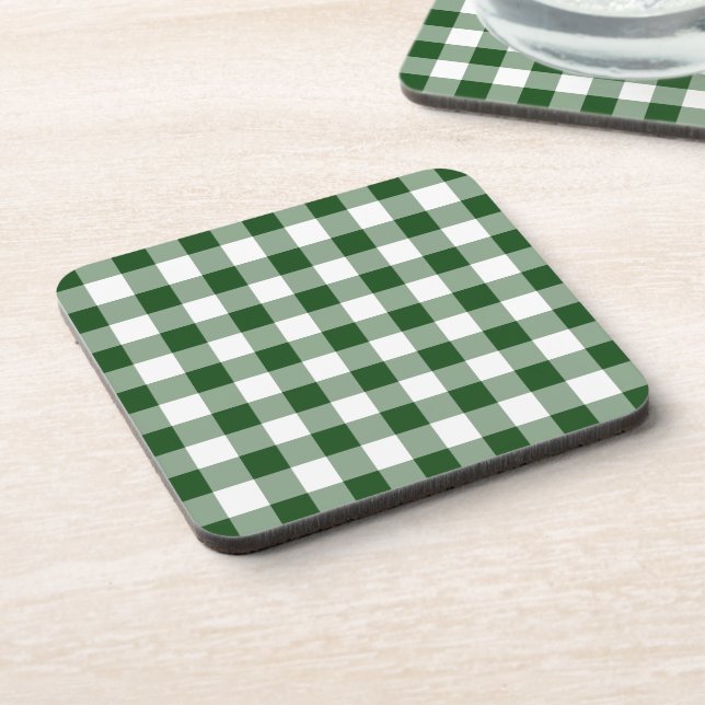 Green and White Gingham Pattern Coaster (Left Side)