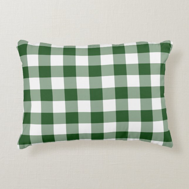 Green and White Gingham Pattern Decorative Cushion (Front)