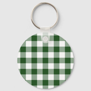 Green and White Gingham Pattern Key Ring