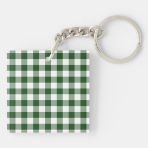 Green and White Gingham Pattern Key Ring