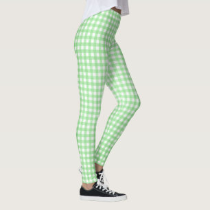 green and white gingham pattern leggings