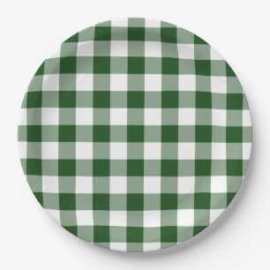 Green and White Gingham Pattern Paper Plate
