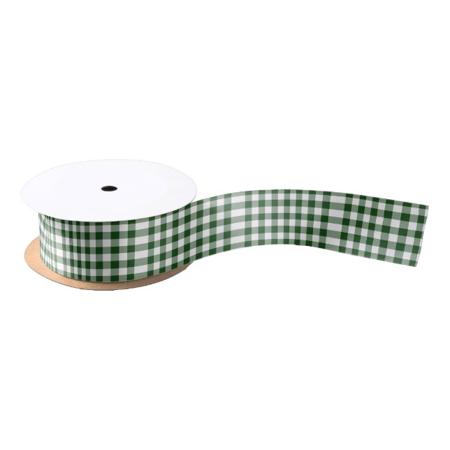 Green and White Gingham Pattern Satin Ribbon (Spool)