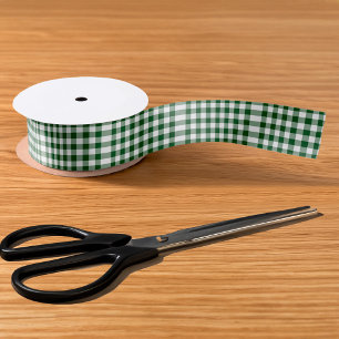 Green and White Gingham Pattern Satin Ribbon