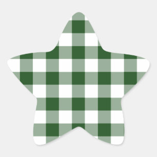 Green and White Gingham Pattern Star Sticker