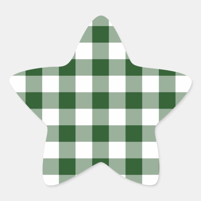 Green and White Gingham Pattern Star Sticker (Front)