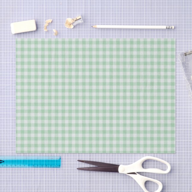 Green and white Gingham plaid Tissue Paper (Craft)